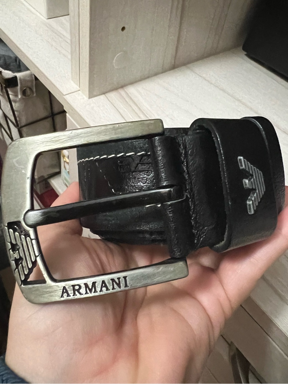 Armani Jeans Black Leather Belt with Branded Metal Buckle - Picture 1 of 10